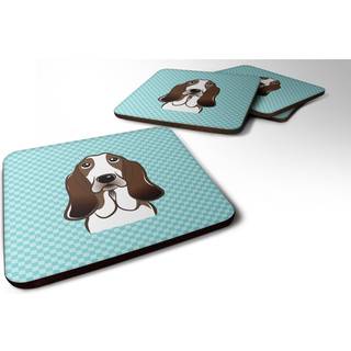 """" Caroline's Treasures BB1181FC Checkerboard Blue Basset Hound Foam Coaster (Sæt på 4) 3,5 """" ""H X 3,5"" """" ""W Multicolor"" ""