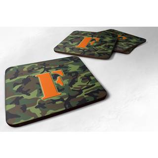 """" Caroline's Treasures CJ1030-FFC Monogram-Camo Green Foam Coasters (Sæt med 4) indledende bogstav F 3.5 """" ""H X 3,5"" """" ""W Multicolor"" ""