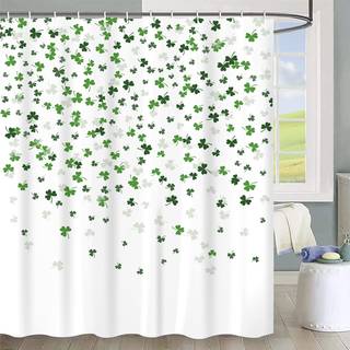 JBRALID Happy St Patrick's Day Clover Bruser Gardin Green Shamrock Bath Curtain Vandtæt bruseforhæng til badeværelsesindretning med kroge 72x72 t