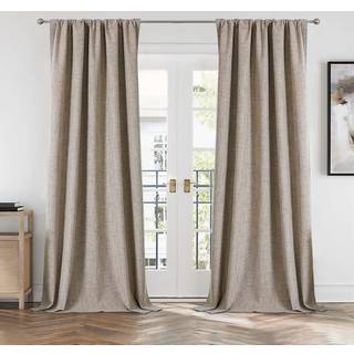 CUCRAF 100% Blackout Back Tab og Rod Pocket Curtains 84 tommer længde 2 paneler Sæt naturligt linnedgardin til stue soveværelse værelse mørkere v