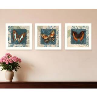 S?t med tre sommerfugle Hvid indrammet printv?gskunst