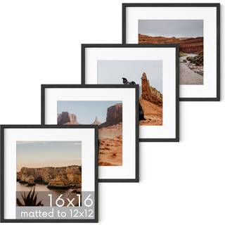 Haus og nuancer Solid Oak Wood 16 X16 Billedrammer matet til 12 x12 sæt med 4 - sorte firkantede rammer 16x16 firkantede billedrammer 16 x 16 bil