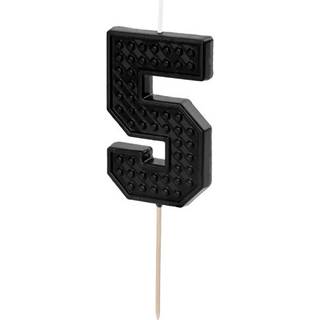 1 stk. Sort fødselsdagslys nummer 5 med klodsdesign, 6 cm høj.