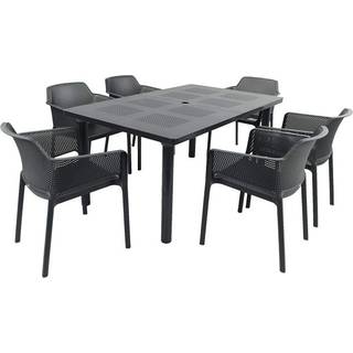 Nardi Libeccio Net Havemøbelsæt 100x160/220 - Antracit 6 stole og et bord