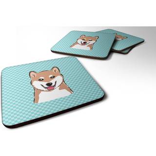 """" Caroline's Treasures BB1163FC Checkerboard Blue Shiba Inu Foam Coaster (Sæt på 4) 3.5 """" ""H X 3,5"" """" ""W Multicolor"" ""
