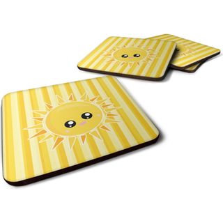 """" Caroline's Treasures Sunshine Sun Face on Stripes Foam Coaster Set på 4 3,5 multicolor """"