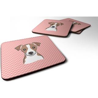 """" Caroline's Treasures BB1260FC Checkerboard Pink Jack Russell Terrier Foam Coaster (Sæt på 4) 3.5 """" ""H X 3,5"" """" ""W Multicolor"" ""