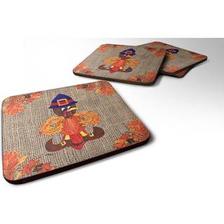 """" Caroline's Treasures 8743FC Thanksgiving Turkey Pilgrim Fleur de Lis Foam Coasters (Sæt på 4) 3.5 """" ""H X 3,5"" """" ""W Multicolor"" ""