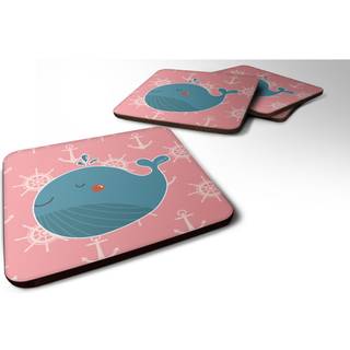 """" Caroline's Treasures Whale on Pink Nautical Foam Coaster Set på 4 3,5 multicolor """"