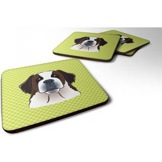 """" Caroline's Treasures BB1308FC Checkerboard Lime Green Saint Bernard Foam Coaster (Sæt på 4) 3.5 """" ""H X 3,5"" """" ""W Multicolor"" ""