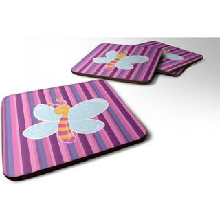 """" Caroline's Treasures Dragonfly in Pink Stripes Foam Coaster Set på 4 3,5 multicolor """"