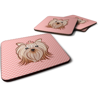"""" Caroline's Treasures BB1138FC Pink Checkered Yorkie/Yorkshire Terrier Foam Coaster (Sæt på 4) 3.5 """" ""H X 3,5"" """" ""W Multicolor"" ""