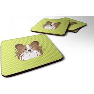 """" Caroline's Treasures BB1310FC Checkerboard Lime Green Papillon Foam Coaster (Sæt på 4) 3,5 """" ""H X 3,5"" """" ""W Multicolor"" ""