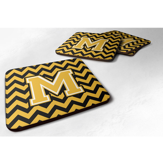 """" Caroline's Treasures CJ1053-MFC brev M Chevron Black and Gold Foam Coaster (Sæt på 4) 3.5 """" ""Multicolor"" ""