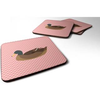 """" Caroline's Treasures Khaki Campbell Duck Pink Check Decorative Coasters 3.5 Multicolor """"