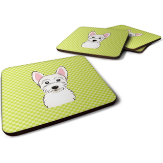 """" Caroline's Treasures BB1288FC Checkerboard Lime Green Westie Foam Coaster (Sæt på 4) 3.5 """" ""H X 3,5"" """" W Multicolor """"