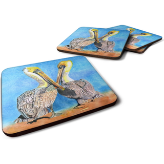 """" Caroline's Treasures 8539FC Bird-Pelican Foam Coasters (Sæt på 4) 3,5 """" ""H X 3,5"" """" W Multicolor """"