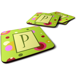 """" Caroline's Treasures CJ1010-PFC Monogram-grønne skumcoasters (sæt med 4) indledende bogstav P 3.5 """" ""H x 3.5"" """" W Multicolor """"