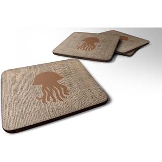 """" Caroline's Treasures BB1091-BL-BN-FC Jellyfish Burlap og Brown Foam Coasters (Sæt på 4) 3,5 """" ""H X 3,5"" """" ""W Multicolor"" ""