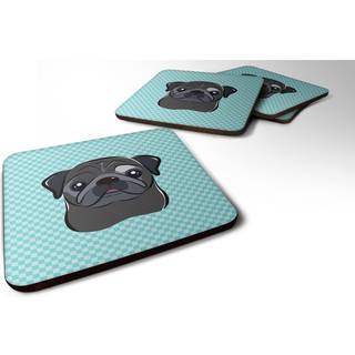 """" Caroline's Treasures BB1201FC Checkerboard Blue Black Pug Foam Coaster (Sæt på 4) 3,5 """" ""H X 3,5"" """" W Multicolor """"