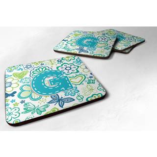 """" Caroline's Treasures CJ2006-GFC-brev G Blomster og sommerfugle Teal Blue Foam Coasters (Sæt på 4) 3.5 """" ""Multicolor"" ""