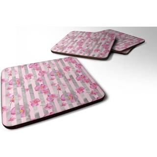 """" Caroline's Treasures Watercolor Pink Flowers Gray Stripes Decorative Coasters 3.5 Multicolor """"