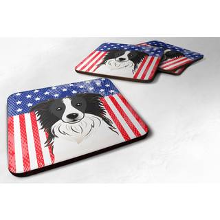 """" Caroline's Treasures BB2171FC American Flag and Border Collie Foam Coaster (Sæt på 4) 3.5 """" ""Multicolor"" ""