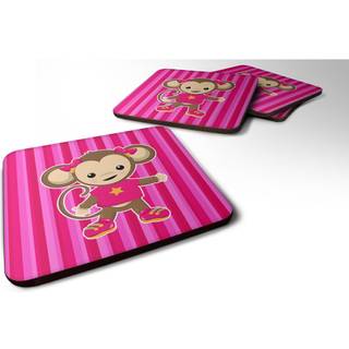"""" Caroline's Treasures Monkey on Pink Stripes Foam Coaster Set på 4 3,5 multicolor """"