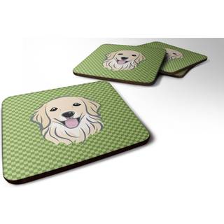 """" Caroline's Treasures BB1137FC Grøn rutet Golden Retriever Foam Coaster (Sæt på 4) 3,5 """" ""H X 3,5"" """" ""W Multicolor"" ""