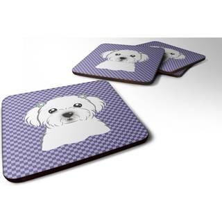 """" Caroline's Treasures BB1134FC Purple Checkered Maltese Foam Coaster (Sæt på 4) 3,5 """" ""H X 3,5"" """" W Multicolor """"