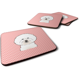 """" Caroline's Treasures BB1217FC Checkerboard Pink Bichon Frize Foam Coaster (Sæt på 4) 3,5 """" ""H X 3,5"" """" ""W Multicolor"" ""