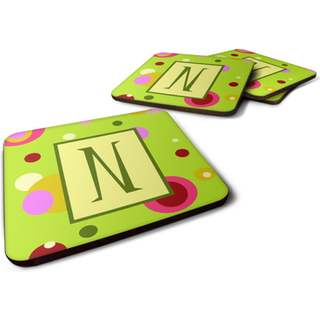 """" Caroline's Treasures CJ1010-NFC Monogram-Green Foam Coasters (sæt med 4) indledende bogstav n 3.5 """" ""H x 3,5"" """" W multicolor """"