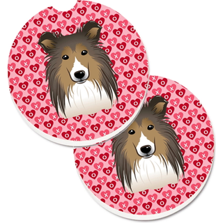 """" Caroline's Treasures Sheltie Hearts Set med 2 Cup Holder Car Coasters 2.56 Multicolor """"