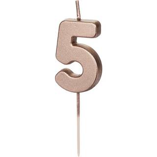 1 stk. Fødselsdagslys nummer 5 i rosaguld på træpind, højde ca. 4,5 cm, total højde ca. 9 cm