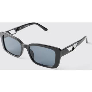 Mens Black Rectangular Sunglasses With Silver Detail