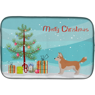 """" Caroline's Treasures CK3824DDM Corgi Husky Mix Christmas Tree Dish-Drying-Mats 14 X 21 Multicolor """"