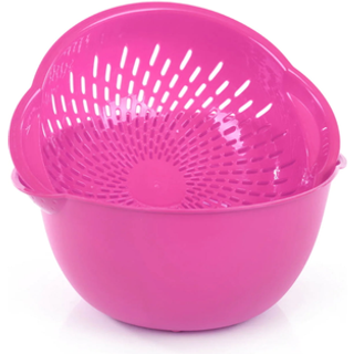 MINTRA Hjemblandingsskål m/dørslag (stor 4,5L lilla) - Til vask og dræning af frugter og grøntsager - kraftig plast til bagning af madlavning - o