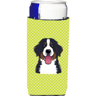 Checkerboard Lime Green Bernese Mountain Dog Ultra Beverage Isulators Slim Dåser