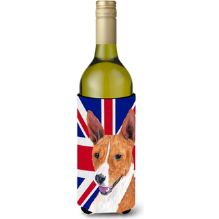 Basenji med engelsk union Jack British Flag Wine Bottle Beverage Isulator Hugger SC9844Literk