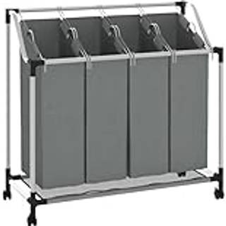vasketøjskurv med hjul 4 rum grå