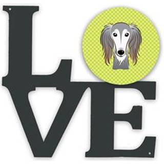 """" Caroline's Treasures Checkerboard Lime Green Saluki Metal Artwork Love Wall-Decor multicolor """"