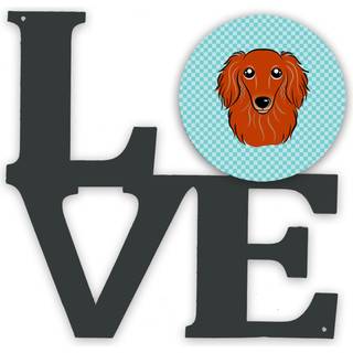 """" Caroline's Treasures Checkerboard Blue Longhair Red Dachshund Metal Artwork Love Wall-decor multicolor """"