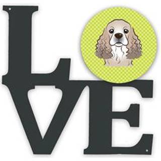 """" Caroline's Treasures Checkerboard Lime Green Cocker Spaniel Metal Artwork Love Wall-Decor multicolor """"