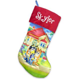 Personaliseret Bluey Christmas Stocking - Bluey -familie med bingo - officielt licenseret trædekoration med brugerdefineret navn