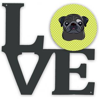 """" Caroline's Treasures Checkerboard Lime Green Black Pug Metal Artwork Love Wall-Decor Multicolor """"