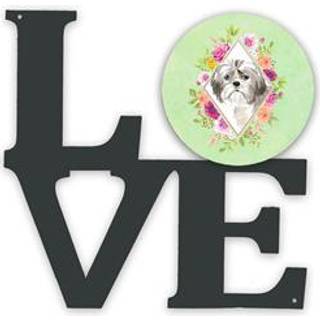 """" Carolines skatte Shih Tzu Puppy Green Flowers Metal Artwork Love Wall-decor multicolor """"