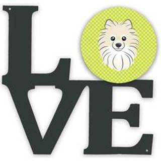 """" Caroline's Treasures Checkerboard Lime Green Pomeranian Metal Artwork Love Wall-Decor multicolor """"