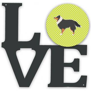 """" Caroline's Treasures Sheltie/Shetland Sheepdog Checkerboard Green Metal Artwork Love Wall-decor multicolor """"