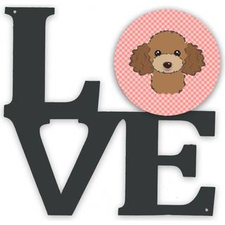 """" Caroline's Treasures Checkerboard Pink Chocolate Brown Poodle Metal Artwork Love Wall-decor multicolor """"