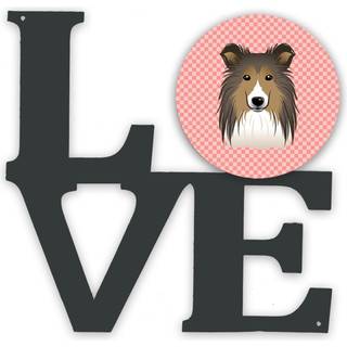"""" Caroline's Treasures Checkerboard Pink Sheltie Metal Artwork Love Wall-Decor multicolor """"